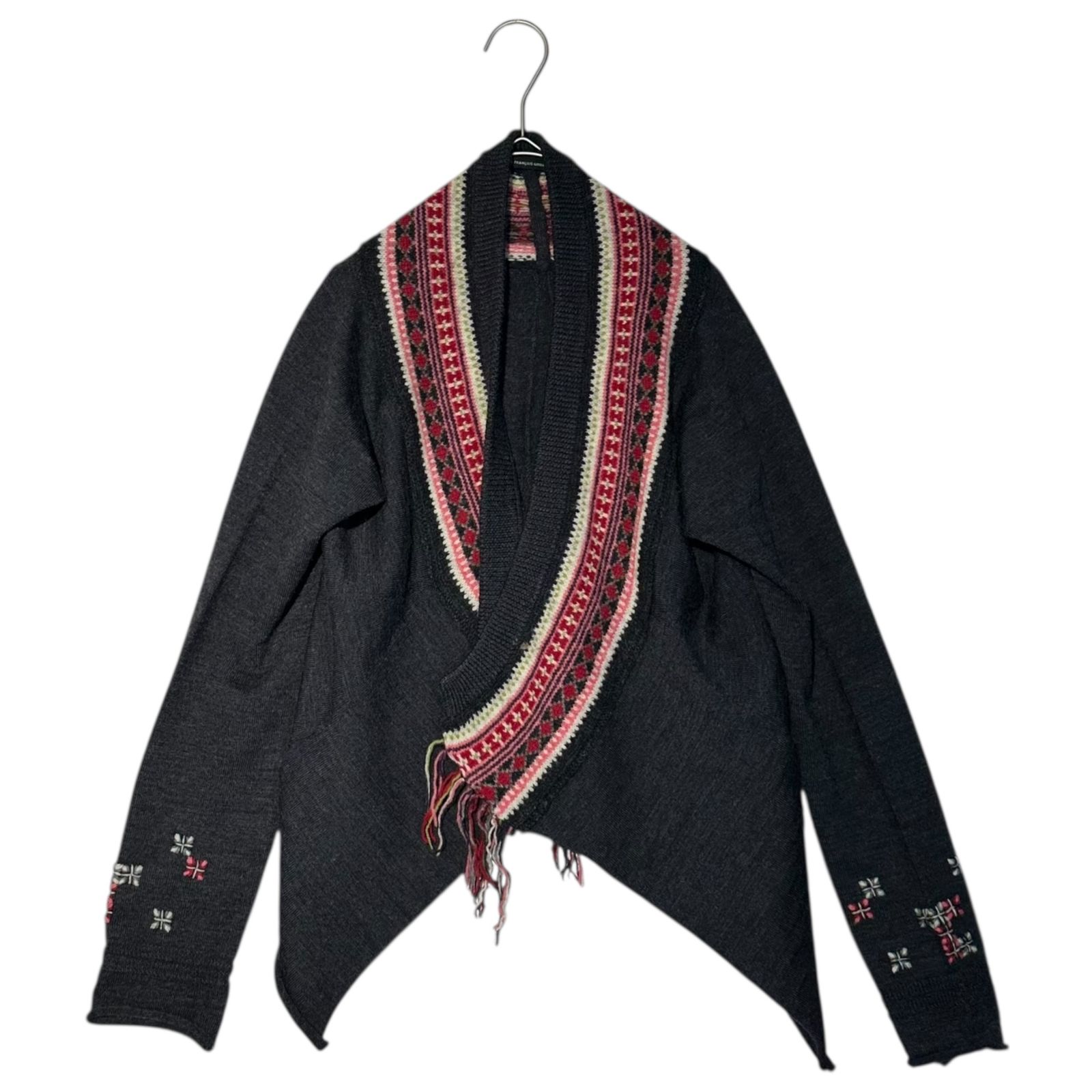 MARITHE GIRBAUD マリテフランソワジルボー 00 s バック オープン エスニック パターン ウール ニット ボレロ カーディガン M 7 8024 グレー Y 2 K