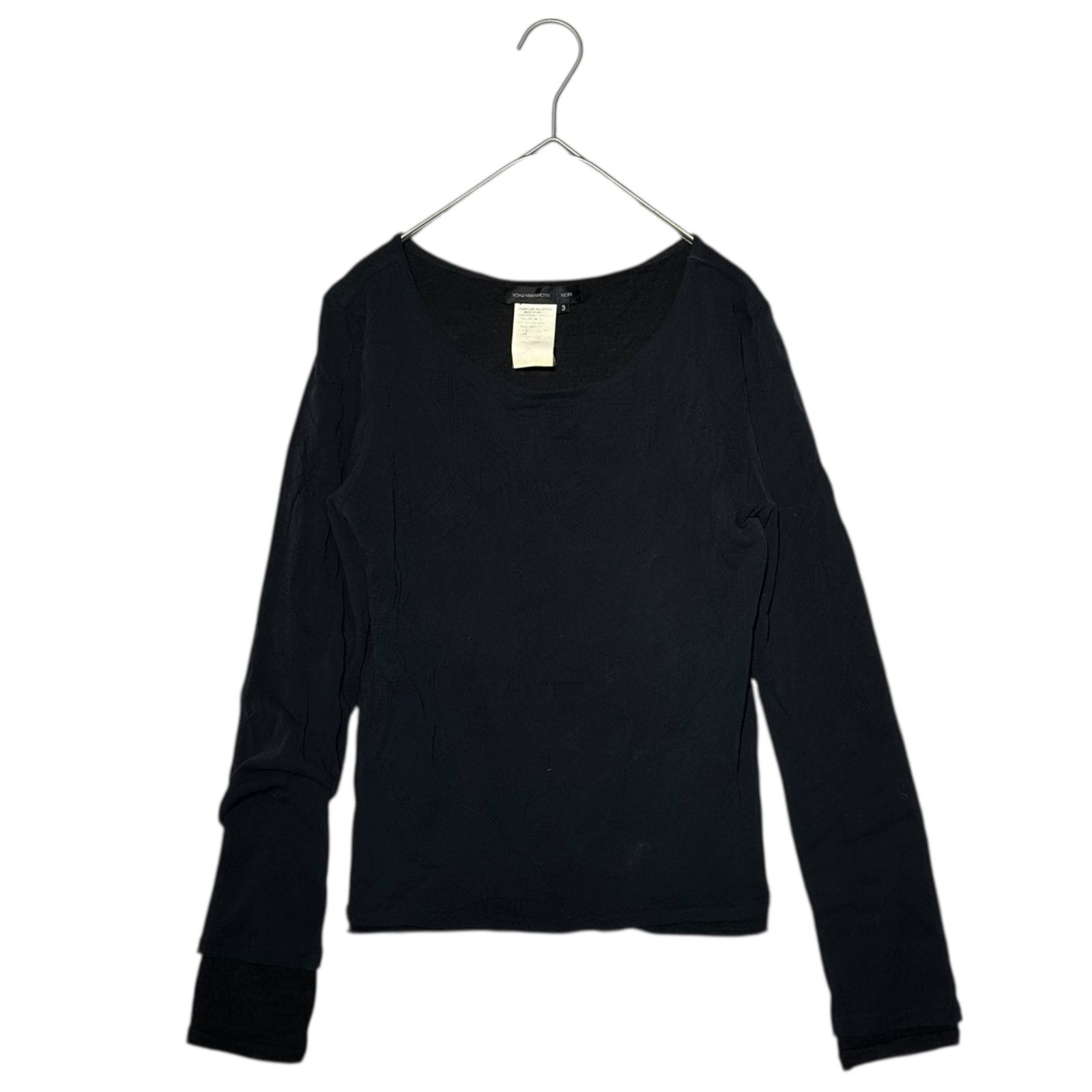YOHJI NOIR ヨウジヤマモトプリュスノアール Design Stitch Layered Sheer Top デザイン ステッチ レイヤード シアー トップス 3 ブラック Tシャツ カットソー