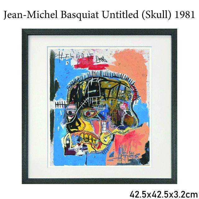 Jean-Michel Basquiat Untitled Skull 1981 バスキア ジャン ミシェル 42.5 x 3.2 cm インテリア 額入り アート アートパネル リビング 玄関 絵画 プレゼント 飾る おしゃれ
