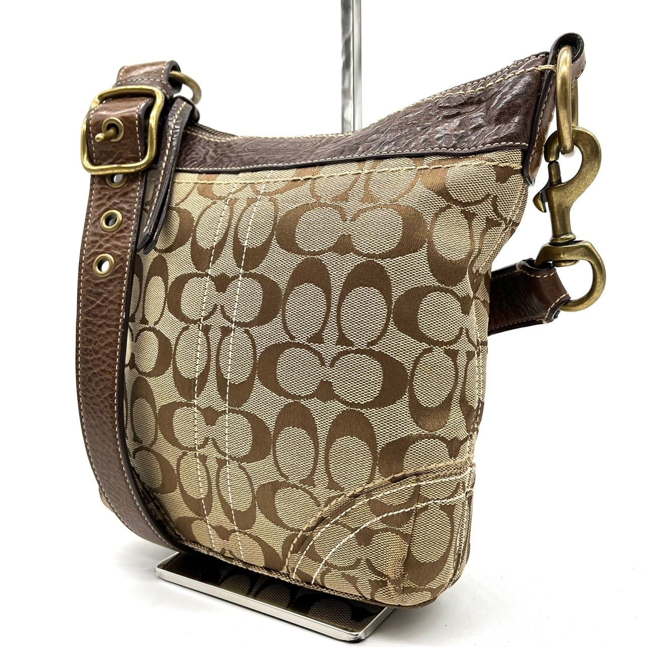 COACH コーチ ショルダーバッグ トートバッグ ワンショルダーバッグ シグネチャー 総柄 キャンバス レザー 革 ベージュ 肌色 ユニセックス 男女兼用 メンズ レディース