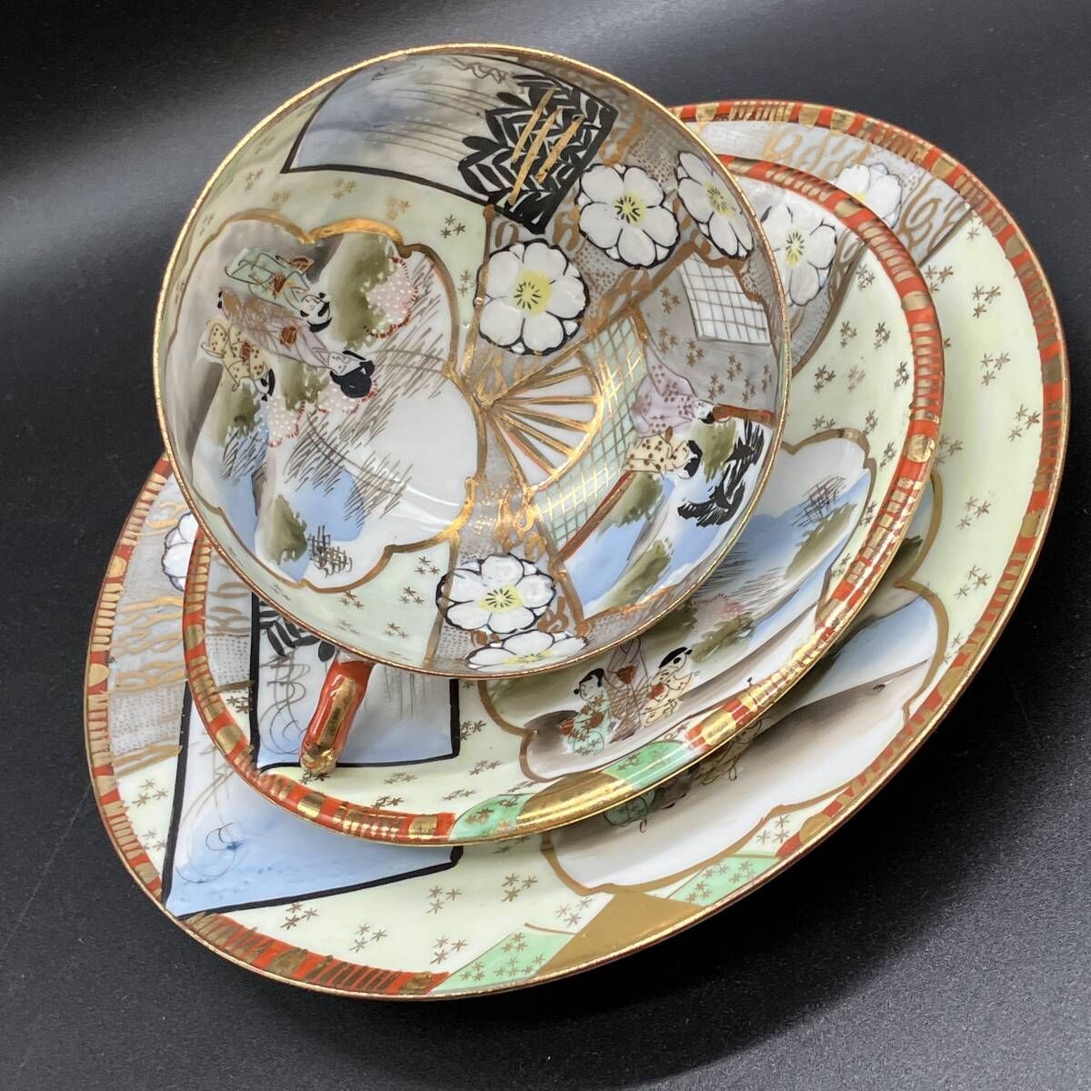 ニッポン 金彩窓絵風景人物図