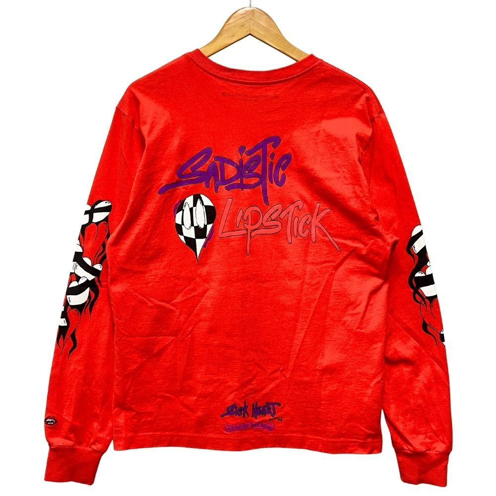 CHROME HEARTS クロムハーツ MATTY BOY SPARK THE HEART ポケット プリント 長袖Tシャツ レッド サイズ XL 40706