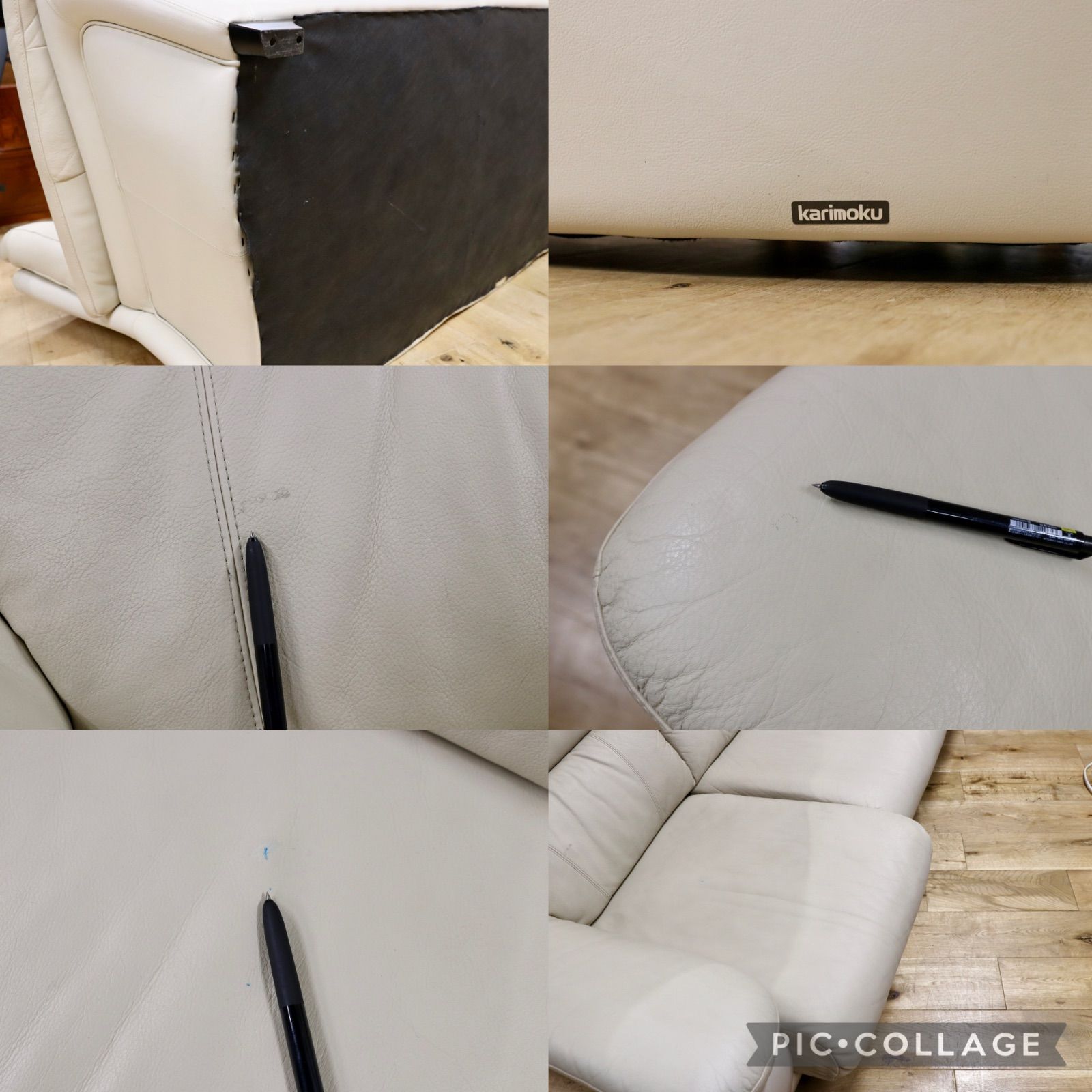  GMIH293 karimoku カリモク 3人掛けソファ トリプルソファ 長椅子 本革 オフホワイト 国産家具 レザー ZT6503 定価約42万 リネン北欧 2人掛け 3人掛けソファ ソファ ソファベッド
