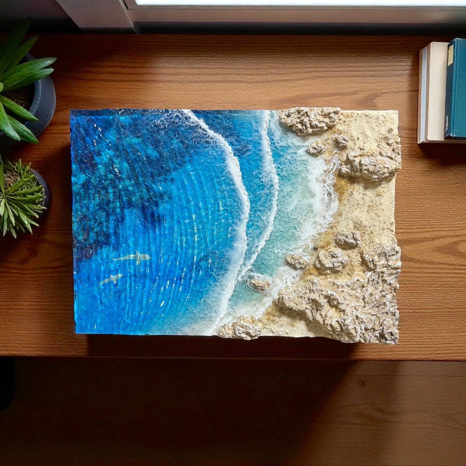 傾斜厚盛りボード サメの泳ぐ海 超立体 の海 レジンアートボード 美ら海 オーシャンアート N 720