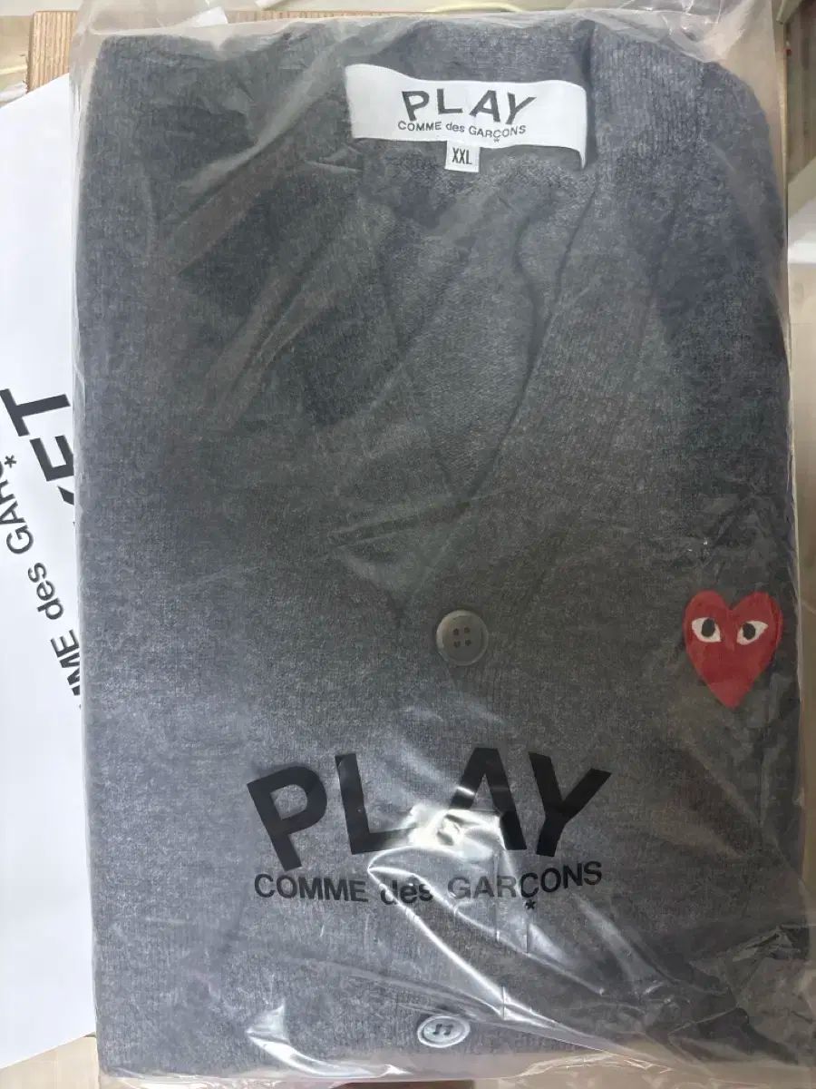 PLAY コム デ ギャルソン レッド ハート ニット カーディガン グレー XXL