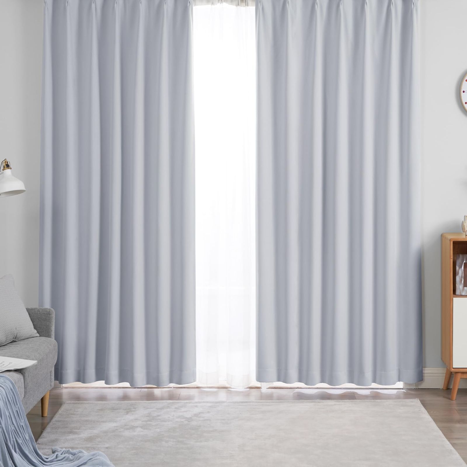 Hansleep カーテン 1級遮光 2枚組 幅100cm丈200cm アイスグレー 断熱 防寒 防音 省エネ 厚手 無地 おしゃれ 洗える リビング用 (アイスグレー， 幅100cm×丈200cm) R11216