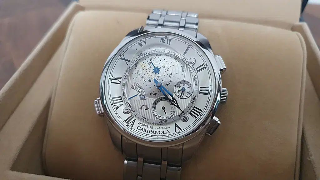カンパノラ パーペチュアルカレンダー シルバー版 メタル時計 クオーツ