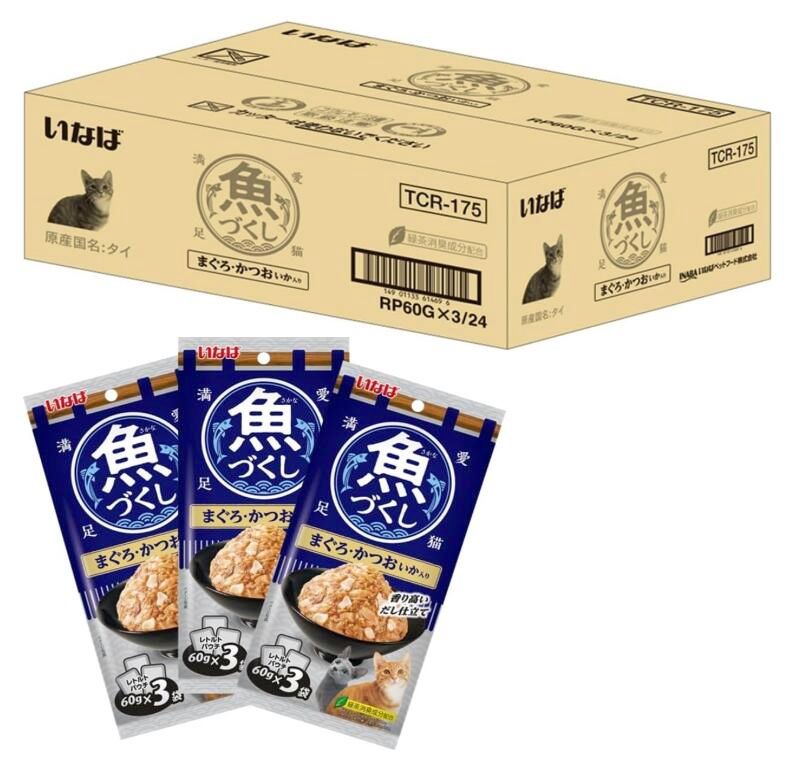 いなば 魚づくし まぐろ・かつお いか入り2箱 60g×144袋 いなば 魚づくし まぐろ・かつお いか入り 60g ×3袋 猫 猫用 おやつ