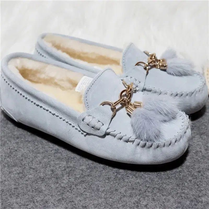 海外配送 モカシン 冬 スウェード ファー裏地 ポンポン ローファー シューズ