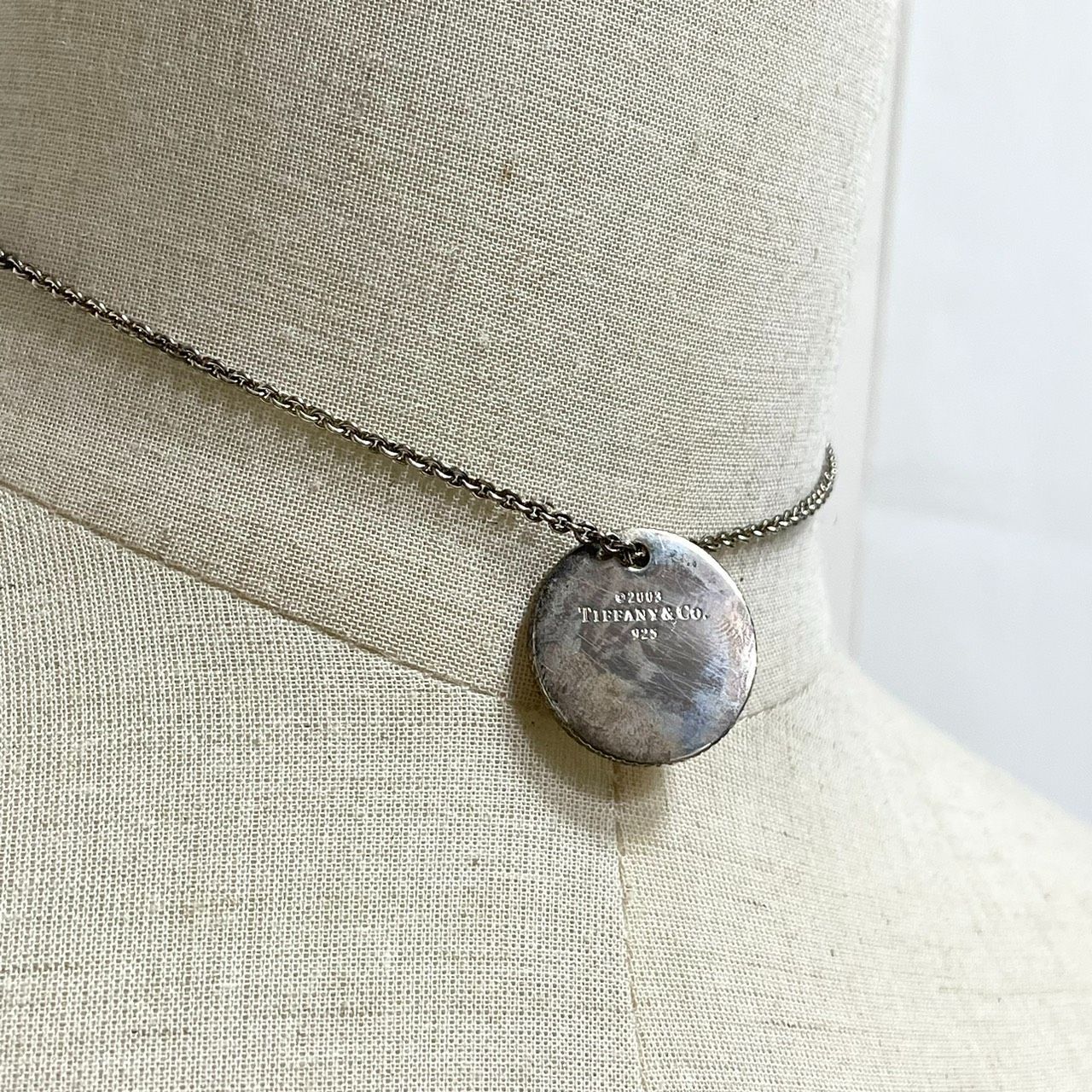 品】TIFFANY＆Co. ティファニー コイン エッジ 2003 ネックレス SV925 シルバー サークル プレート レディース SA