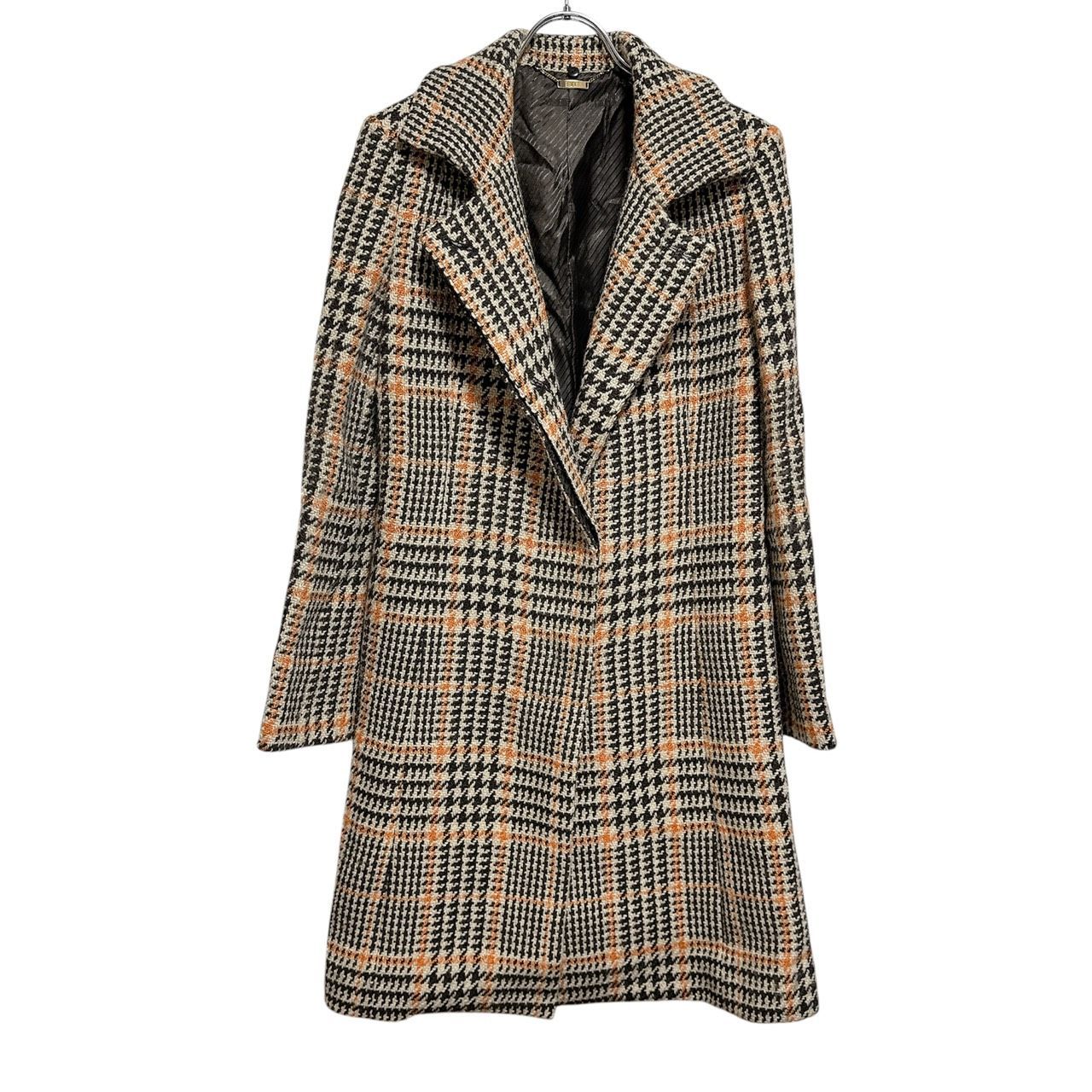 Z1542 ELLE エル 千鳥格子 ロングコート ウール レディース サイズ38