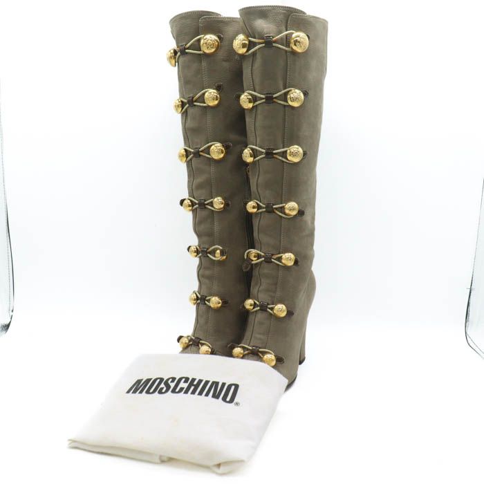 モスキーノ ロングブーツ レザー ナポレオン シューズ ブランド 靴 レディース 35. グレージュ MOSCHINO