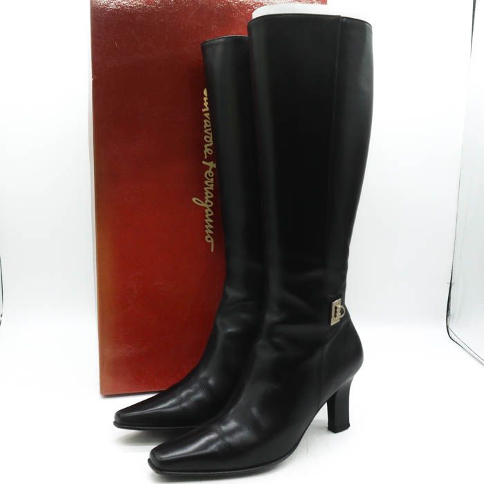 サルヴァトーレフェラガモ ロングブーツ ガンチーニ シューズ ブランド 靴 伊製 レディース ブラック Salvatore Ferragamo