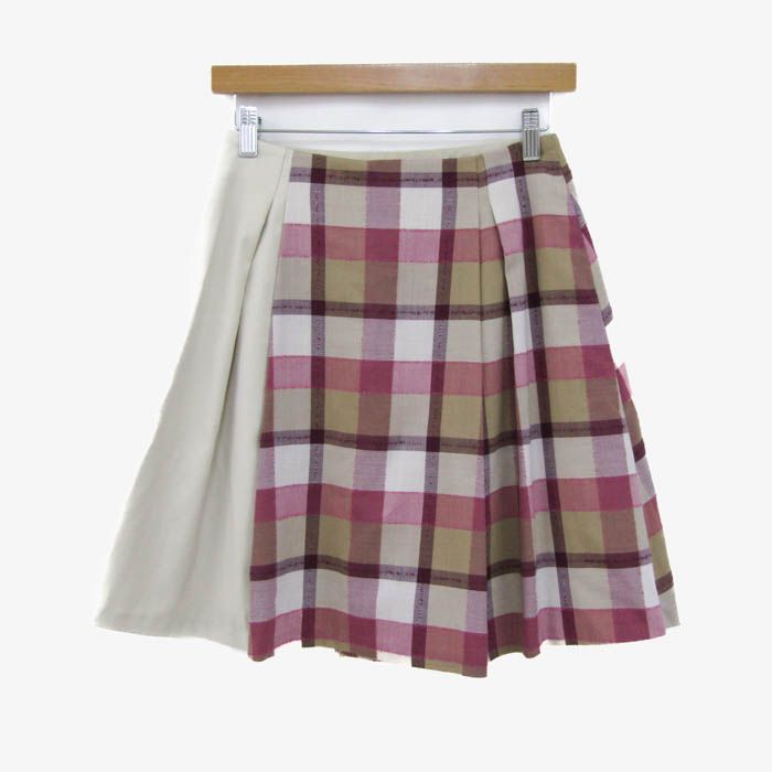ブルーレーベルクレストブリッジ ラップスカート ボトムス チェック レディース 36サイズ ベージュ ピンク BLUE LABEL CRESTBRIDGE
