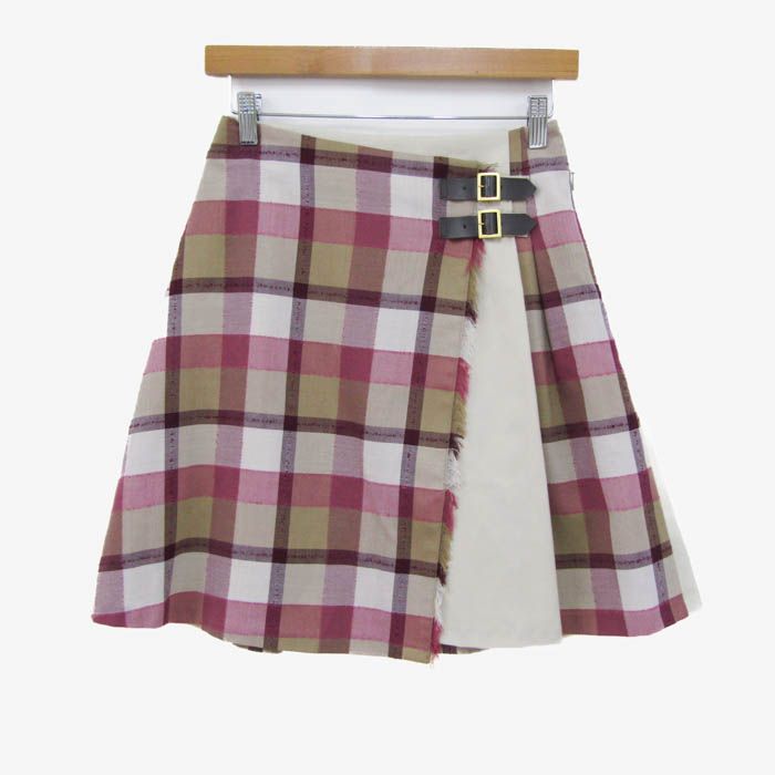 ブルーレーベルクレストブリッジ ラップスカート ボトムス チェック レディース 36サイズ ベージュ ピンク BLUE LABEL CRESTBRIDGE