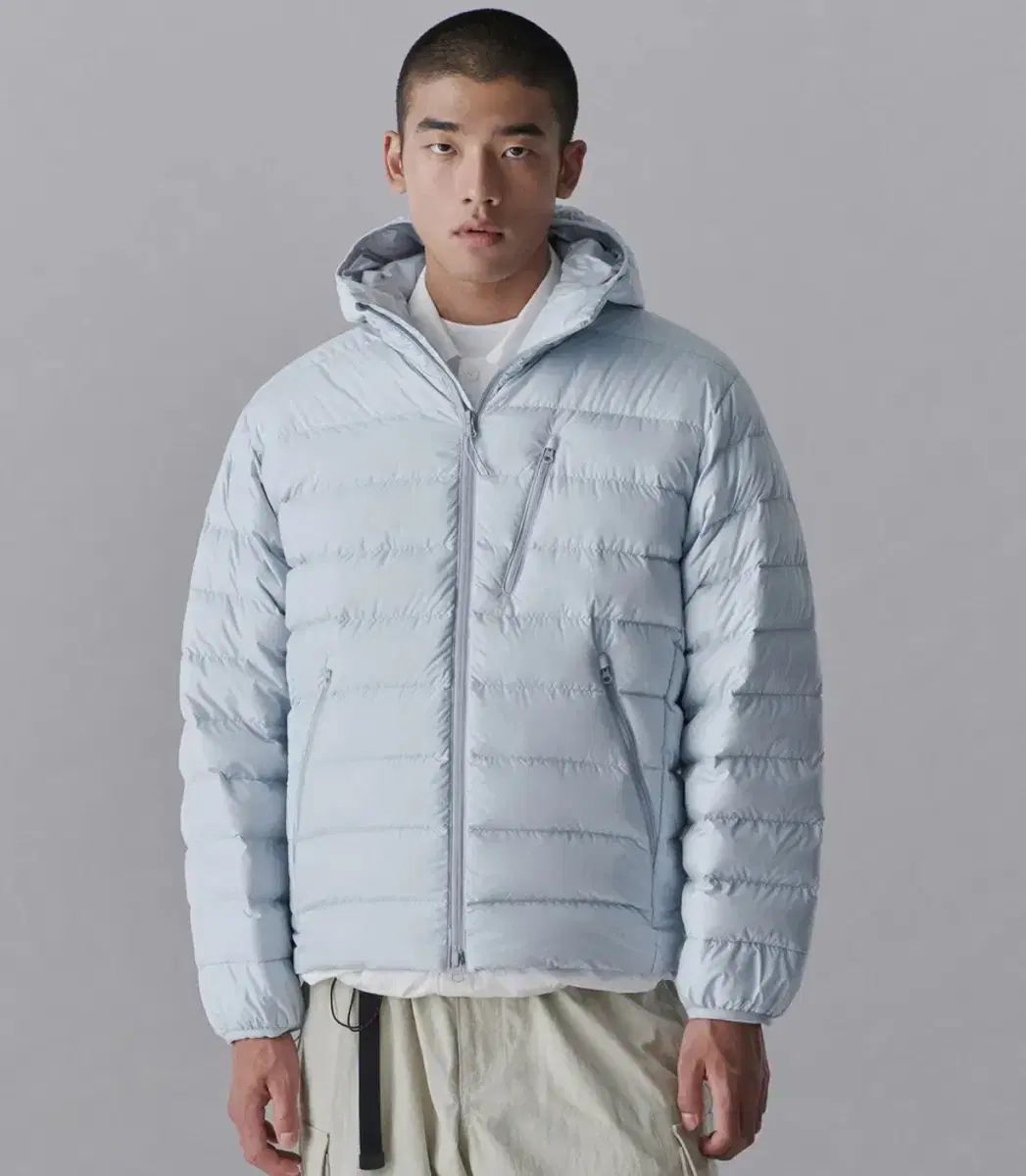 ムシンサ 軽さダウン シティ レジャー フーディー ライト ダウン ジャケット クラウディ ブルー