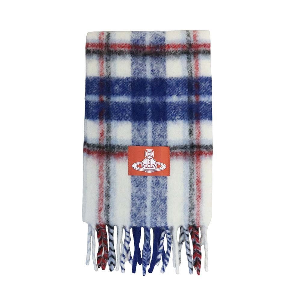 ヴィヴィアンウエストウッド VIVIENNE WESTWOOD CHUNKY TARTAN マフラー ウール オーブ ロゴ ユニセックス オフホワイト ブランド おしゃれ 記念 プレゼント ギフト