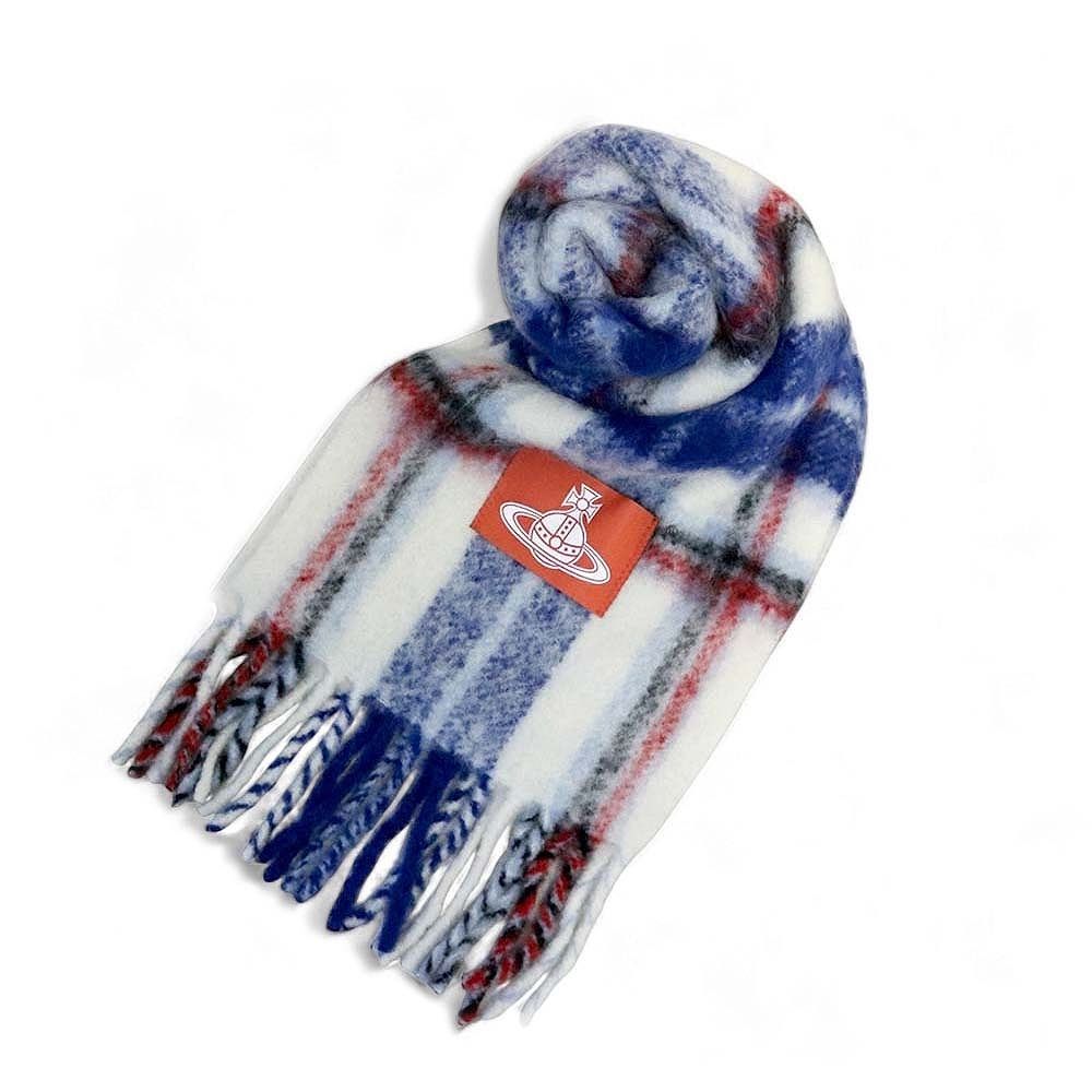 ヴィヴィアンウエストウッド VIVIENNE WESTWOOD CHUNKY TARTAN マフラー ウール オーブ ロゴ ユニセックス オフホワイト 人気 ブランド おしゃれ 誕生日 記念 プレゼント ギフト