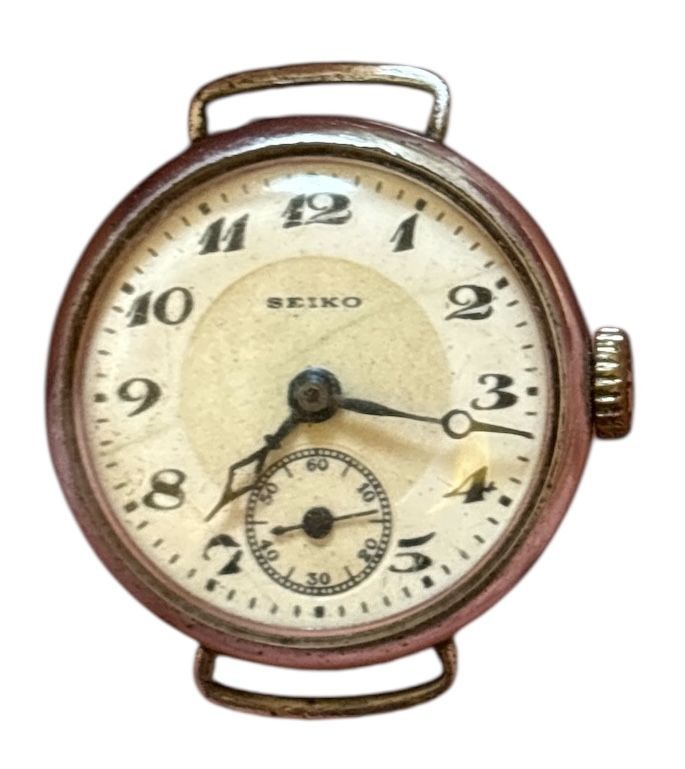 SEIKO セイコー 国産腕時計黎明期の上級モデル 戦前 ダイヤ針 ツートーン文字盤 九型ムーブ SKS純正ケース 精工舎 不動品