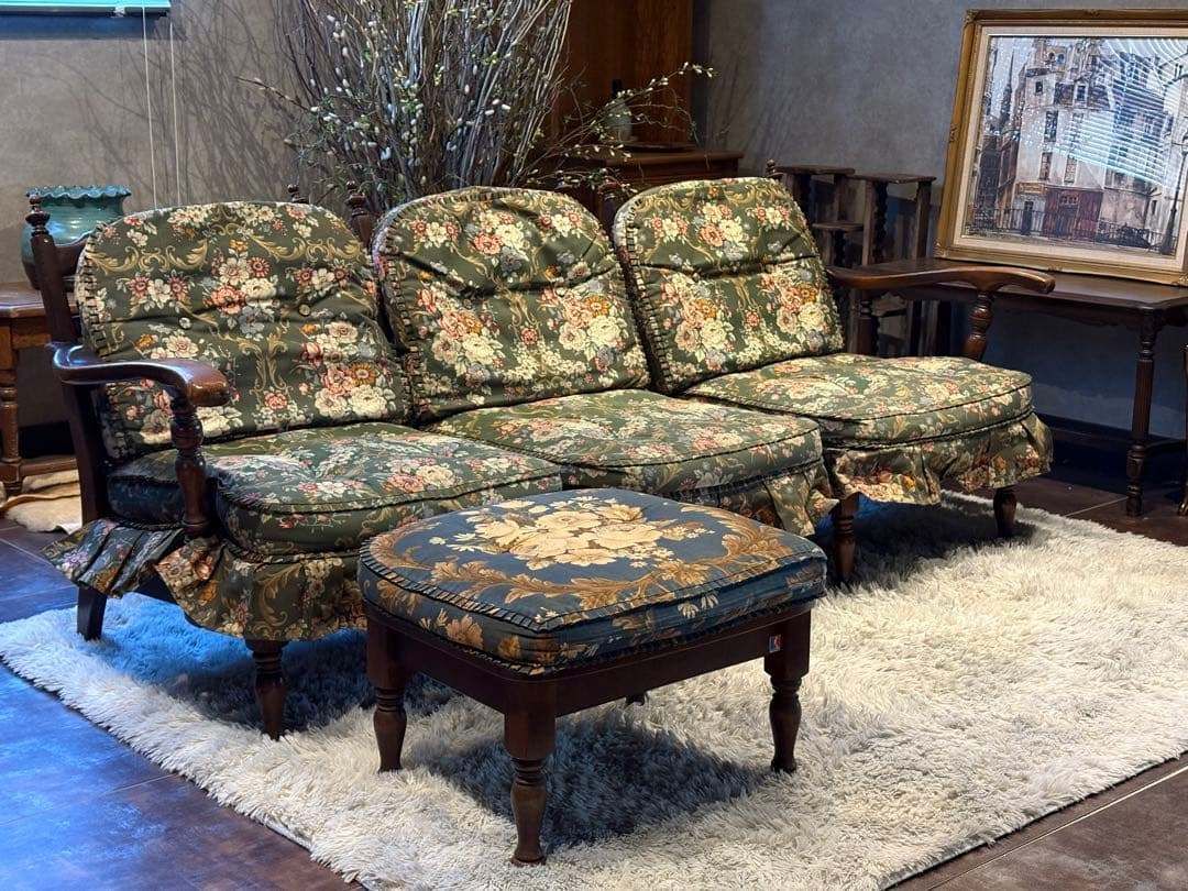 飛騨産業 キツツキマーク 3人掛けセパレートソファ オットマン