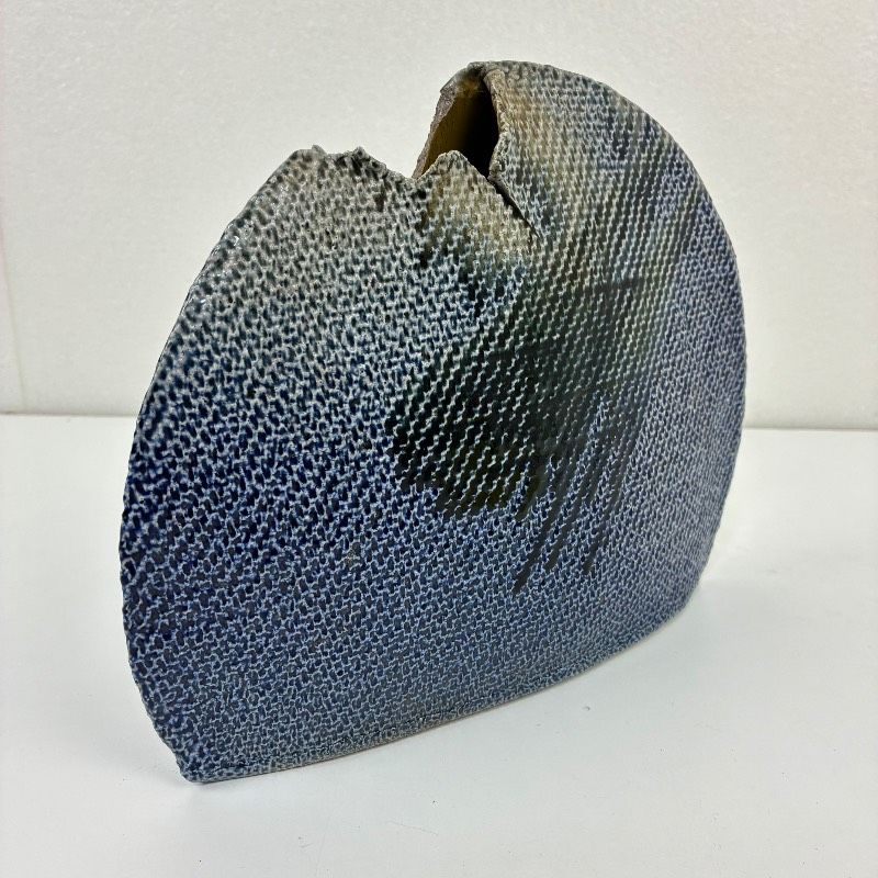 一の瀬焼 丸田窯元 塩釉布目扁壺 丸田巧 花器 花瓶 陶器 丸田窯