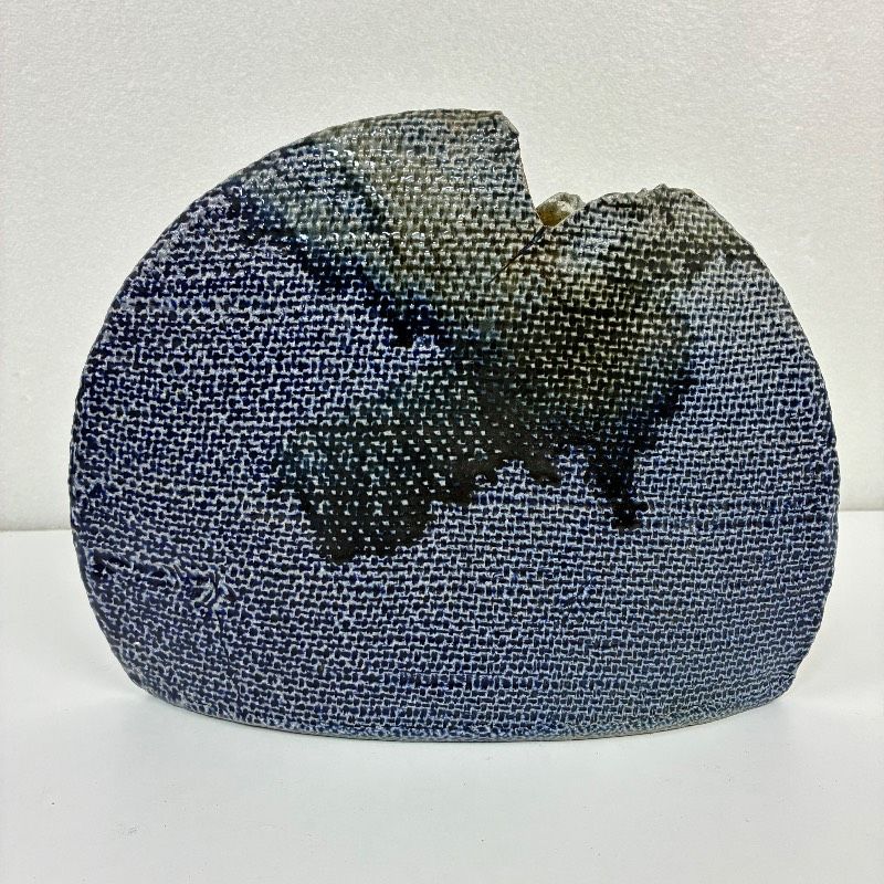 一の瀬焼 丸田窯元 塩釉布目扁壺 丸田巧 花器 花瓶 陶器 一の瀬焼・丸田