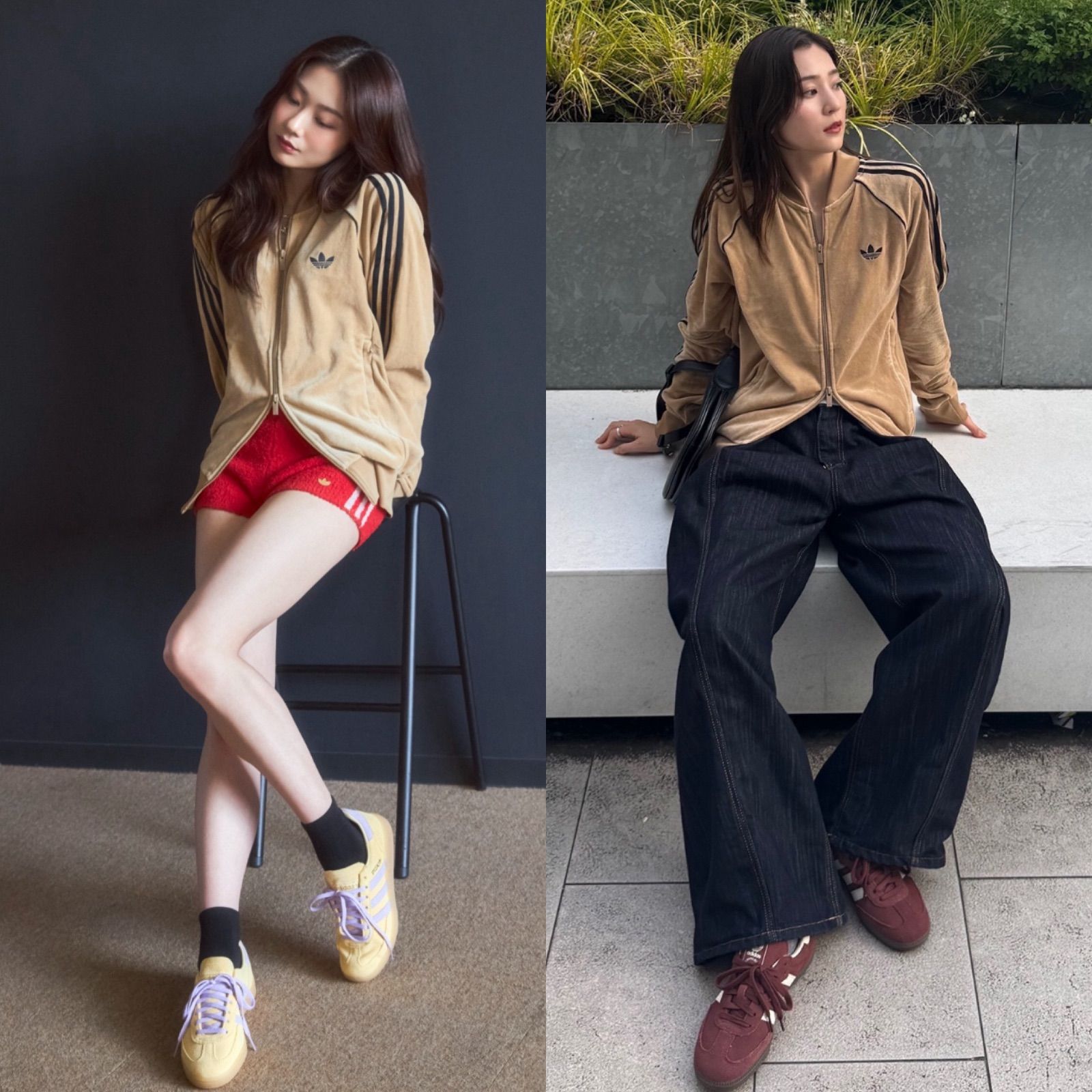新品M⭐️adidas アディカラー ブラウン ベロア トラックトップ 風早 