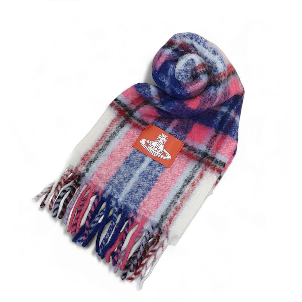 ヴィヴィアンウエストウッド VIVIENNE WESTWOOD CHUNKY TARTAN マフラー ウール オーブ ロゴ ユニセックス ピンク 人気 ブランド おしゃれ 誕生日 記念 プレゼント ギフト