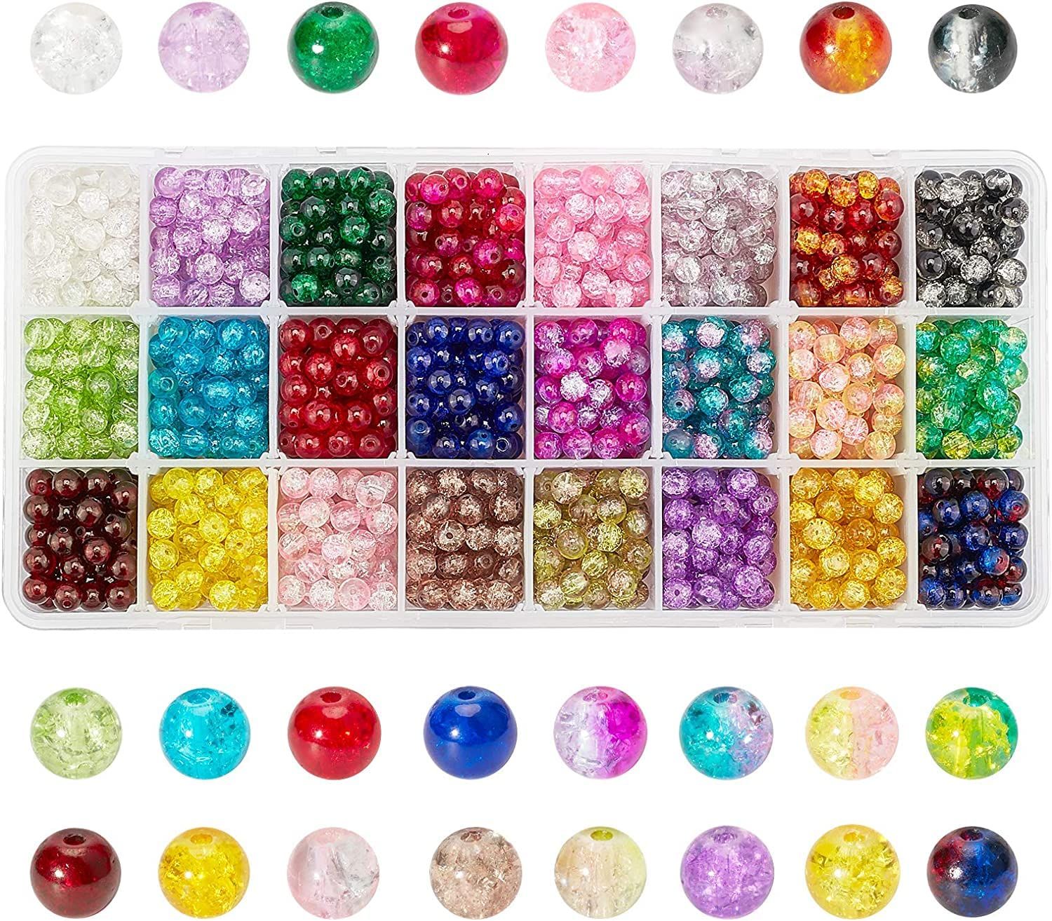 PandaHall 6mm ガラスビーズ 1440個 24色 ラウンド クラックビーズ