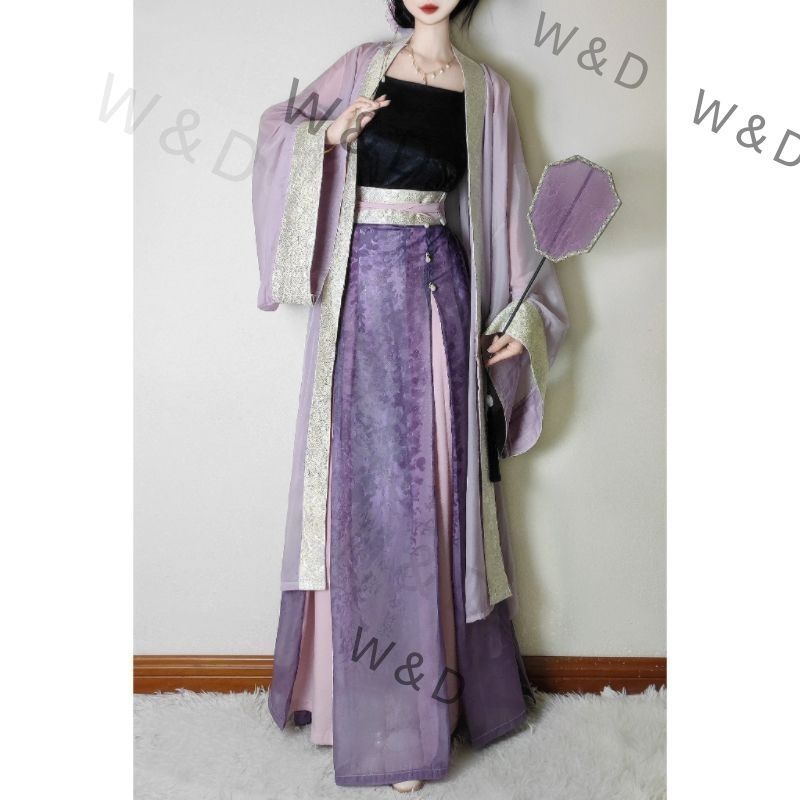 【送料無料】宋制漢服 紫気東来 織金提花 三襇裙 改良 日常 通勤 2025新作 レディース おしゃれ 朝もやが運ぶ吉祥の紋様、織金提花が輝く現代の通勤向け宋制漢服