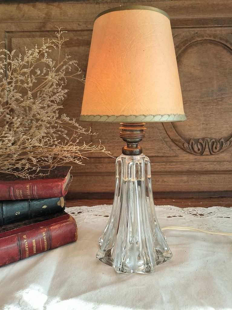 フランス アンティーク ガラス 卓上ランプ シェード付き 照明 ライト