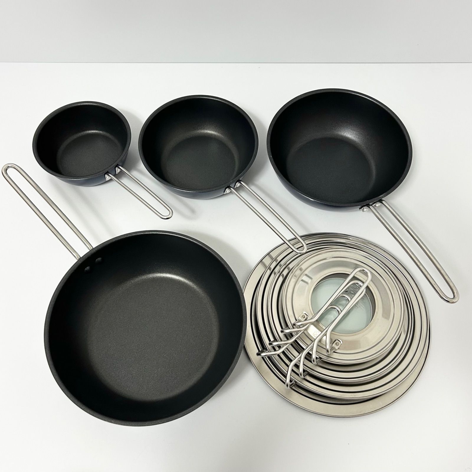 栗原はるみ 直火 深型フライパン ステンレスフライパンカバー 16 cm 20 24 28 ネイビー 8点セット