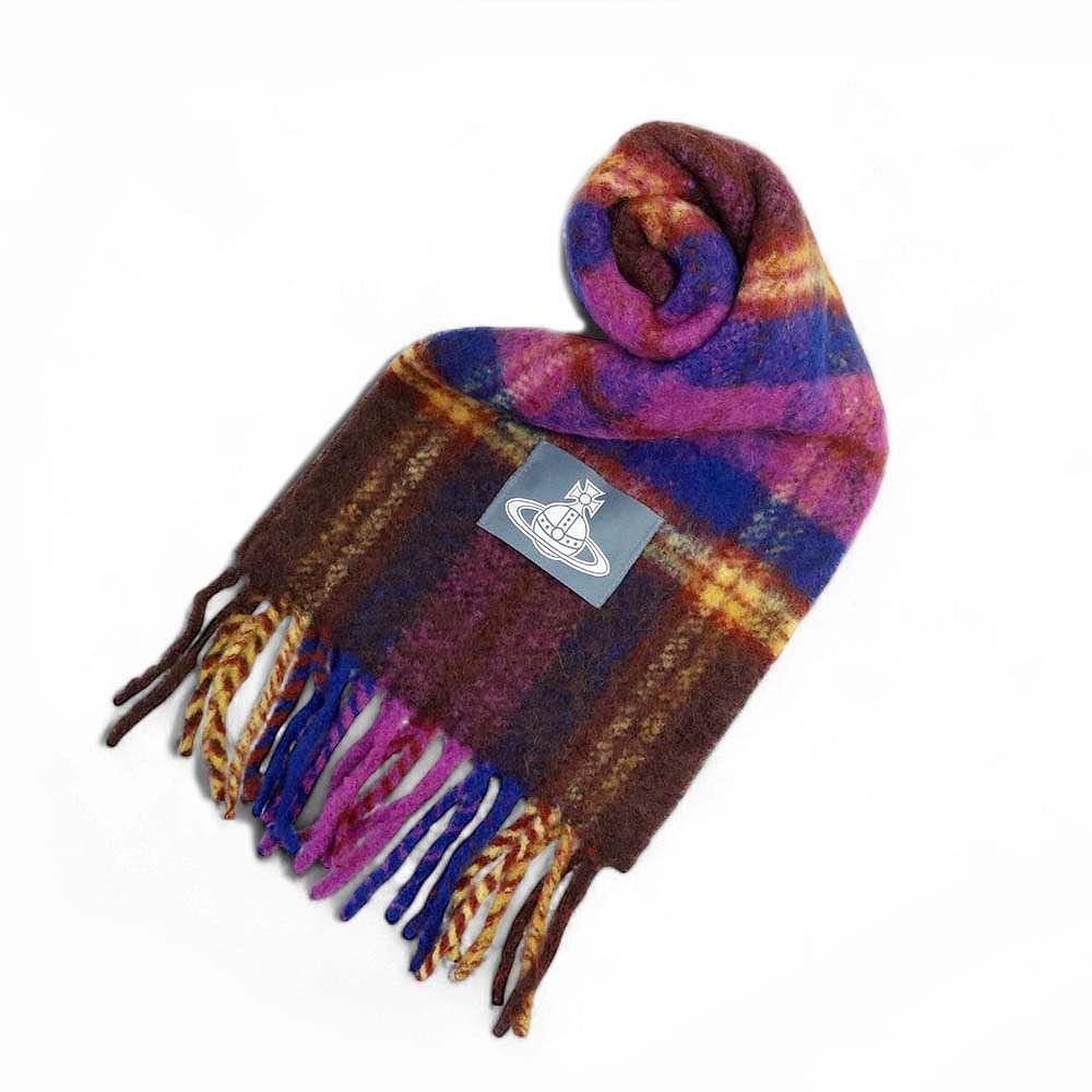 ヴィヴィアンウエストウッド VIVIENNE WESTWOOD CHUNKY TARTAN マフラー ウール オーブ ロゴ ユニセックス パープル 人気 ブランド おしゃれ 誕生日 記念 プレゼント ギフト