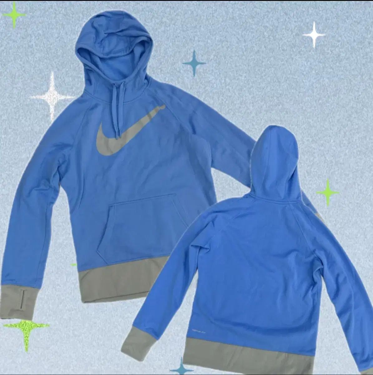 NIKE ビックロゴ Y 2 K プリンティング バイ ブルー グレー 冬 起毛 フードTシャツ