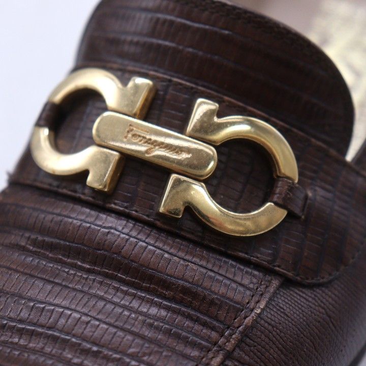 サルヴァトーレフェラガモ ローファー ガンチーニ リザード型押し スリッポン 靴 イタリア製 レディース 6. ブラウン Ferragamo