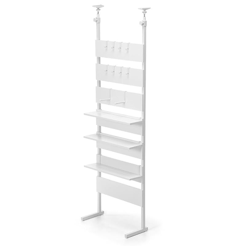 サンワダイレクト 突っ張りラック 棚 幅60cm 壁面収納 高さ194～258cm 棚板3枚 フック10個付き 総耐荷重60kg おしゃれ ホワイト 100-TSF002W