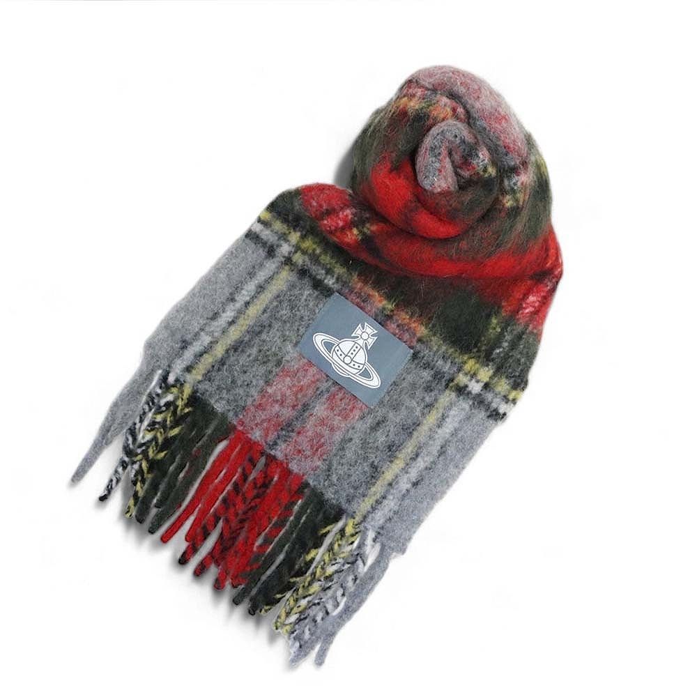 ヴィヴィアンウエストウッド VIVIENNE WESTWOOD CHUNKY TARTAN マフラー ウール オーブ ロゴ ユニセックス レッド 人気 ブランド おしゃれ 誕生日 記念 プレゼント ギフト