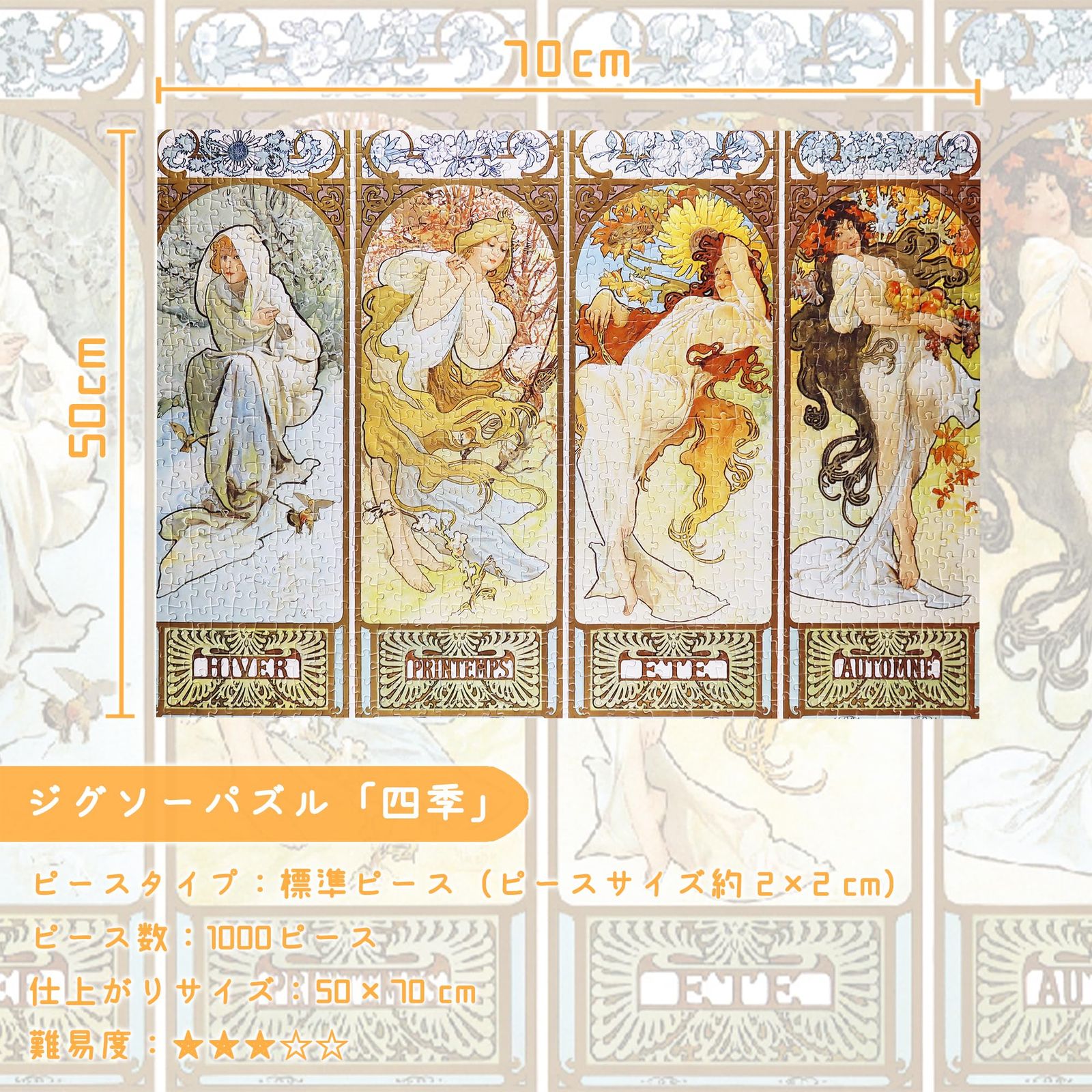 【未開封】アルフォンス・ミュシャ　ジグソーパズル　500、1000ピースセット 未開封】アルフォンス・ミュシャ ジグソーパズル 500、1000ピース