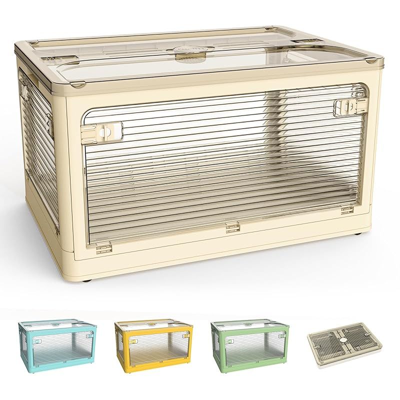 楽活 収納ボックス 収納ケース 55.6L 透明 5面開き 蓋付き 扉付き 全方向から取り出せる 組み立て簡単 省スペース 折りたたみ コンテナ 収納コンテナ 押し入れ 衣装ケース クローゼット 衣装収納 衣類 書類 小物 収納箱 収納用品 家庭用 オフィス用