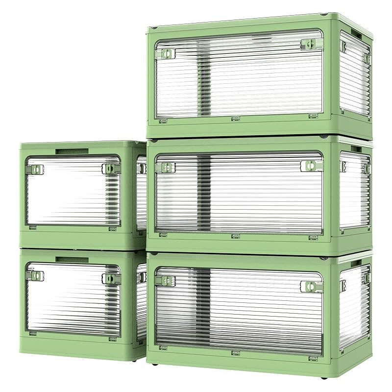 楽活 収納ボックス 収納ケース 40 5 L 透明 ５面開き 蓋付き 扉付き 全方向から取り出せる 組み立て簡単 省スペース 折りたたみ 収納コンテナ 衣装ケース 衣装収納 書類 小物 収納箱 収納用品 家庭用 オフィス用 車用 キャスター付き 防塵