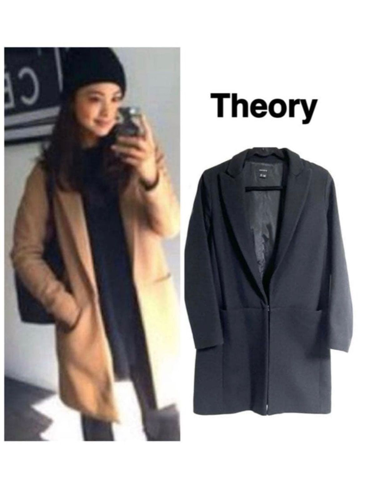 Theory 滝沢眞規子着用 チェスターテーラードコートカシミヤ ウール混 ブラック P 5号〜11号サイズ