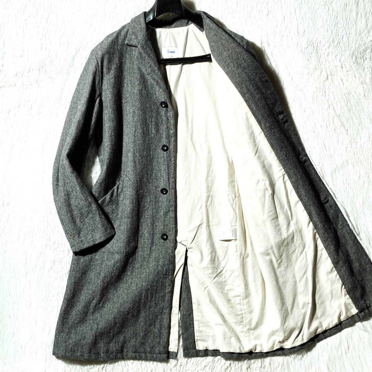 Yarmo☆英国製☆リネン混ツイードウール ショップコート チェスター