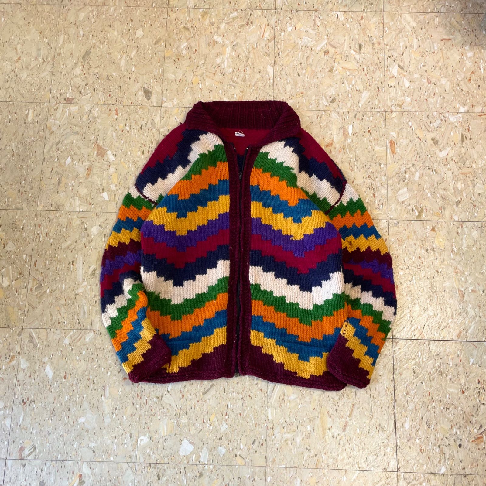 エクアドルニット】 エクアドル製 フルジップ ニット セーター マルチ