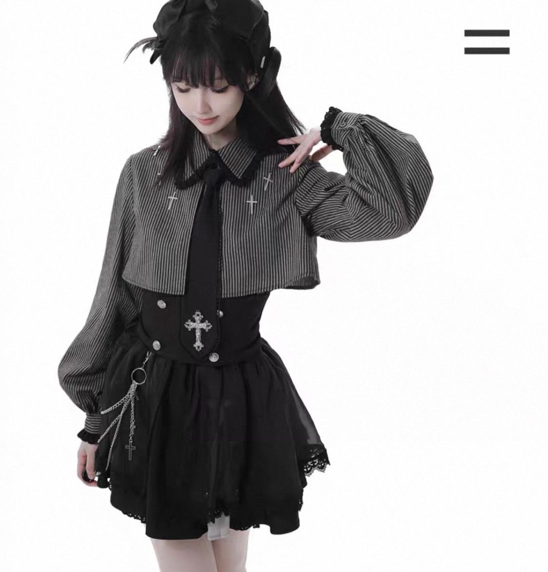 ゴシック クロス リボン ブラウス セットアップ 量産型 地雷系 甘辛