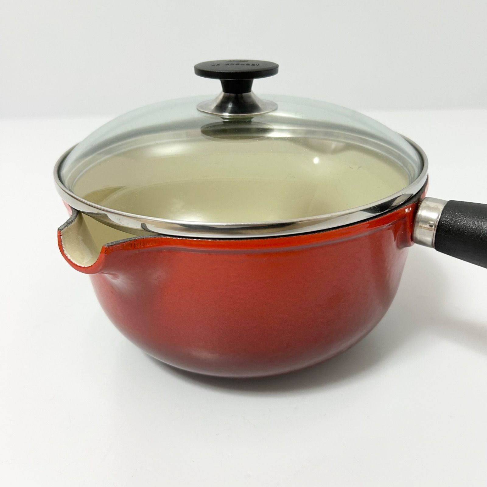 LE CREUSET ル クルーゼ ソースパン チェリーレッド 19cm パパライン 片手鍋 ガラス蓋