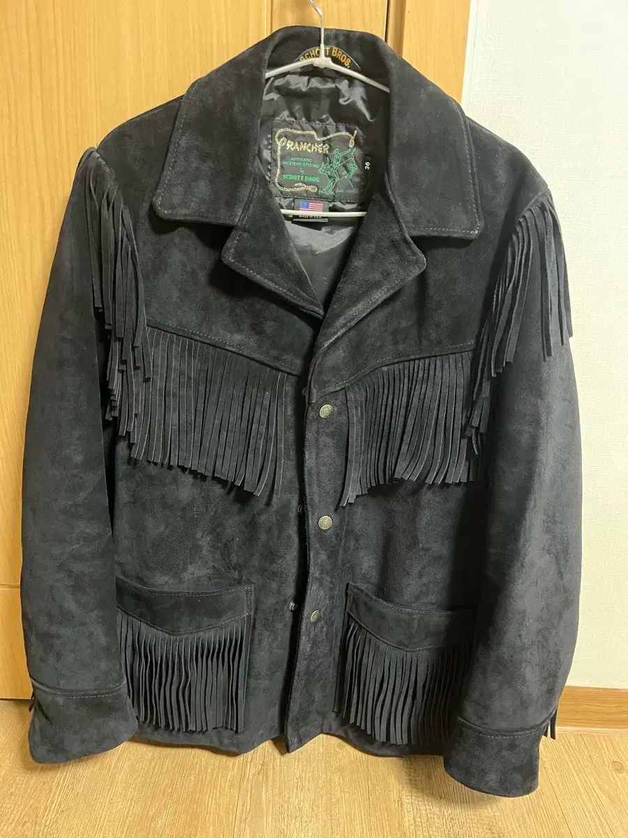 Schott ショート フリンジ スウェード ジャケット ブラック 36