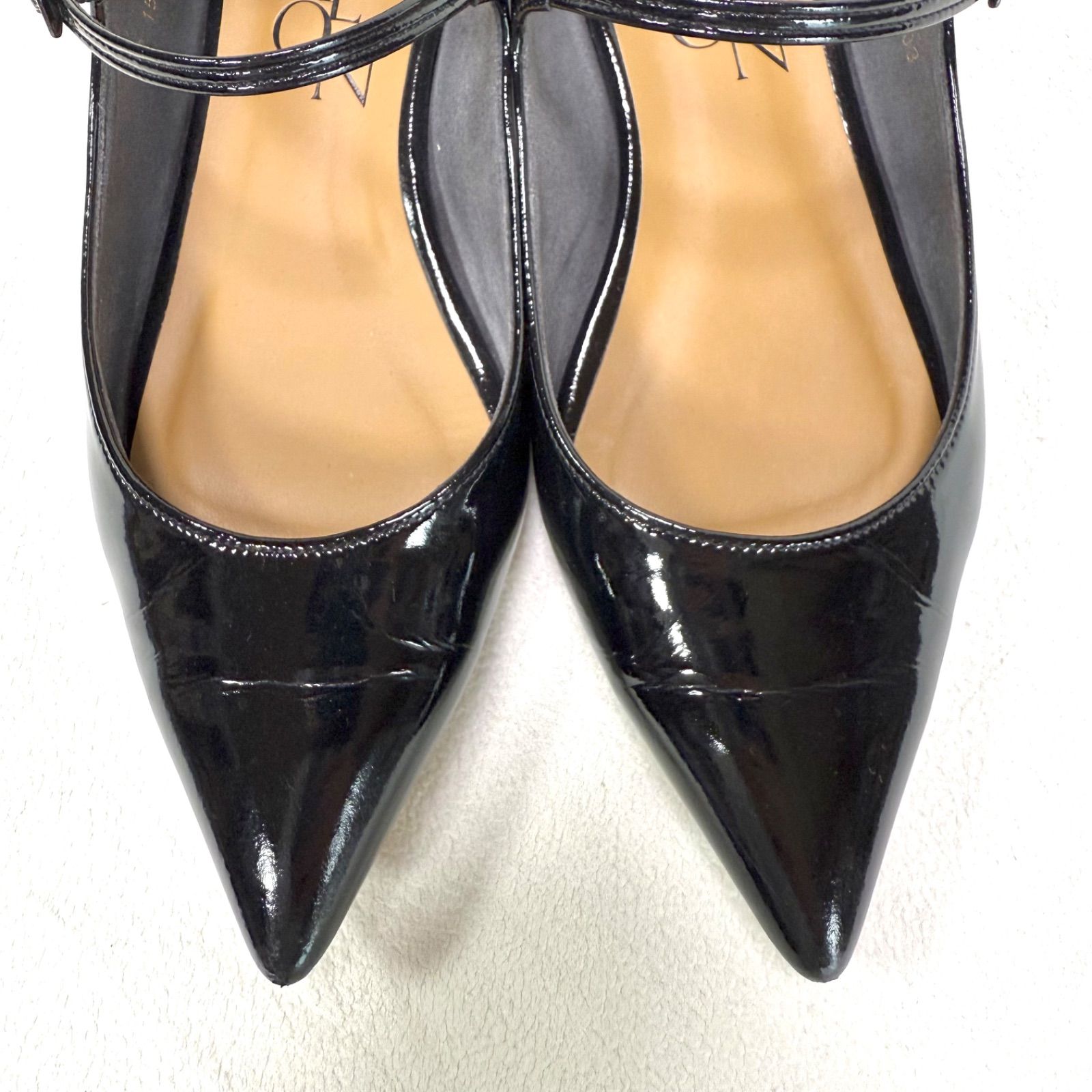 良品✨ルタロン ストラップ エナメル ブラック ポインテッドトゥ 23.0