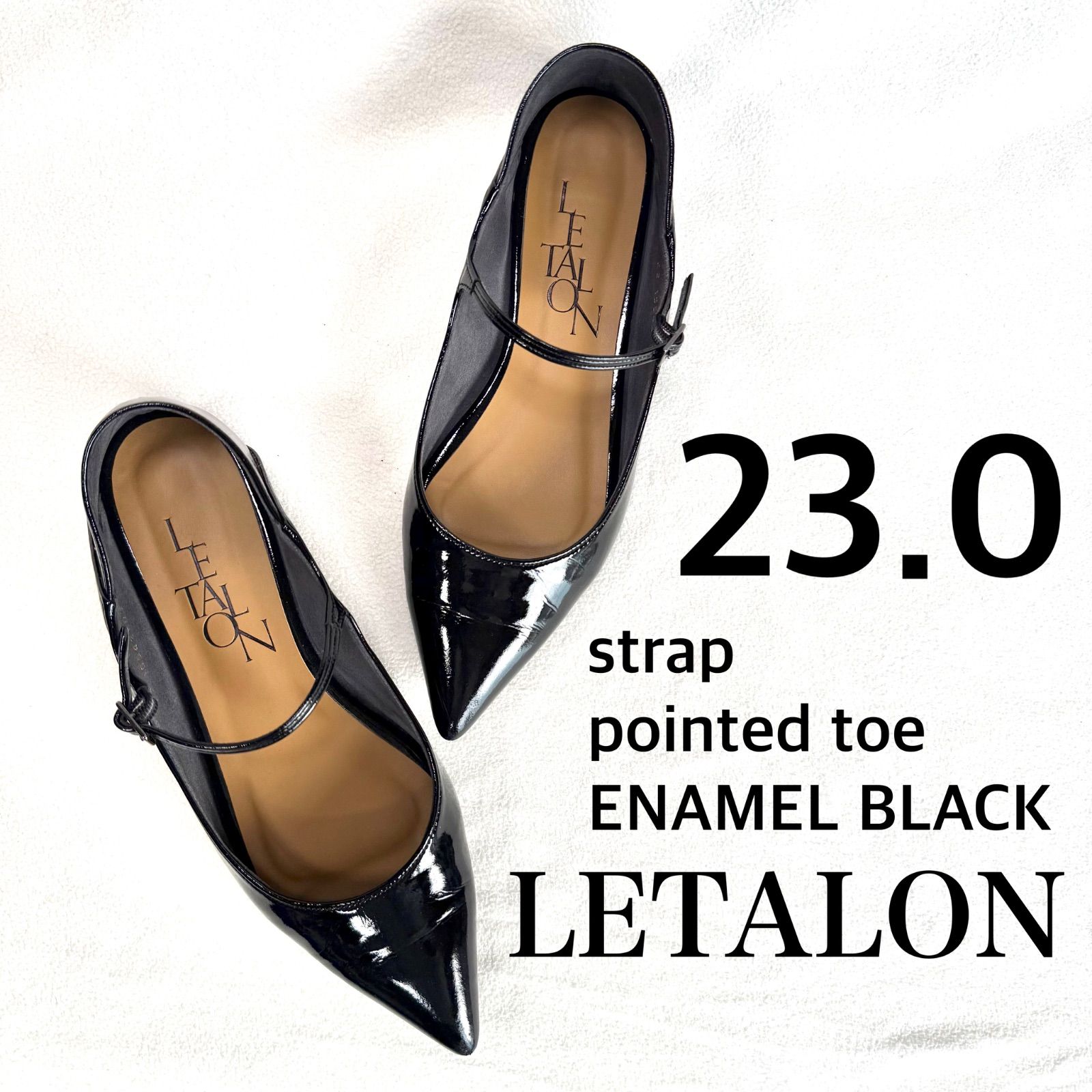 ルタロングリーズ　ポインテッドストラップパンプス　ブラック　23cm　新品 良品✨ルタロン ストラップ エナメル ブラック ポインテッドトゥ 23.0