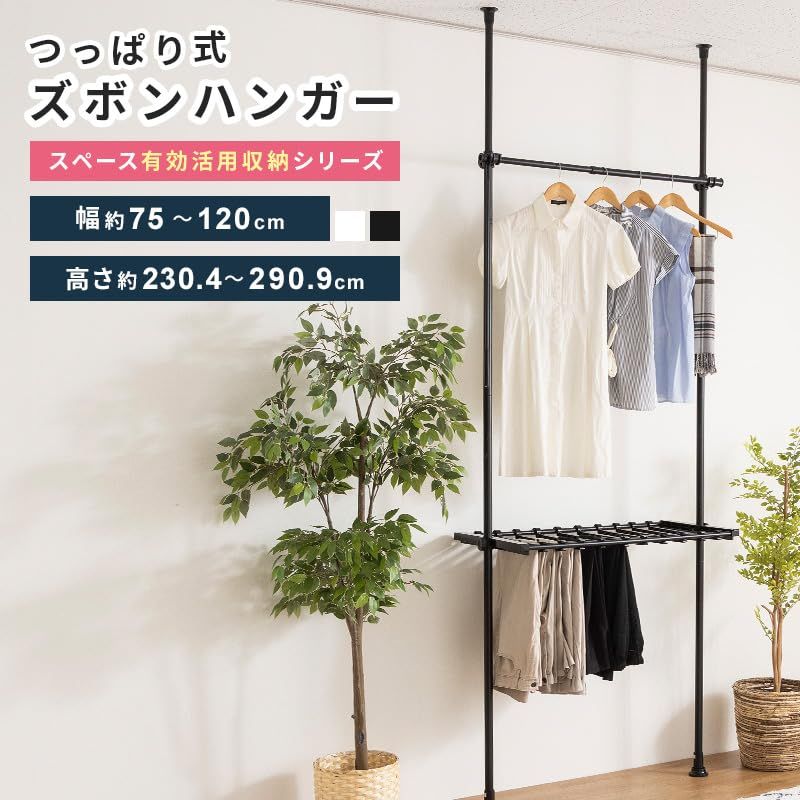 三栄コーポレーション ポールラック 突っ張り ポールハンガー ズボン ジーンズ 洋服 伸縮 ズボン用 クローゼット 収納 隙間収納 便利 ホワイト 突っ張りラック 白 おしゃれ