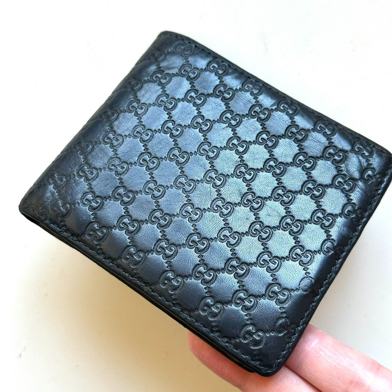 グッチ 本物 GUCCI 二つ折り財布 マイクログッチシマ ネイビー グッチ